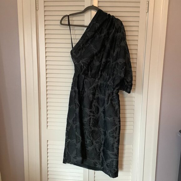 Jill Stuart dress Agathe one shoulder 10 black brocade damask silk black grey - Picture 9 of 12